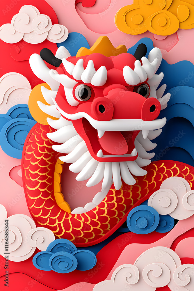 Fototapeta premium 3d Chinese new year greeting with a red dragon