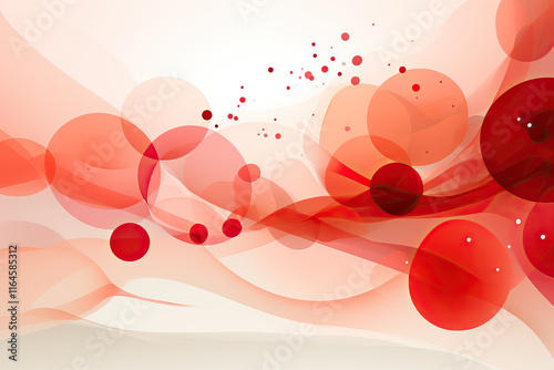 Dynamic abstract design featuring translucent red circles of varying sizes intertwined with flowing, curved lines. The composition creates a sense of motion and depth against a soft, light backdrop.