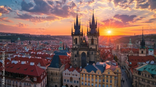 Urban Landscape: The Red Towers of Tyn Church, Prague