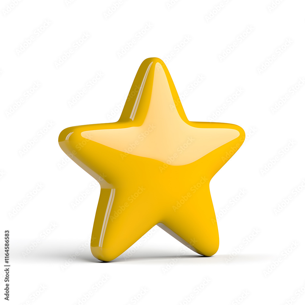 3d gold glossy yellow star icon isolated on white background
