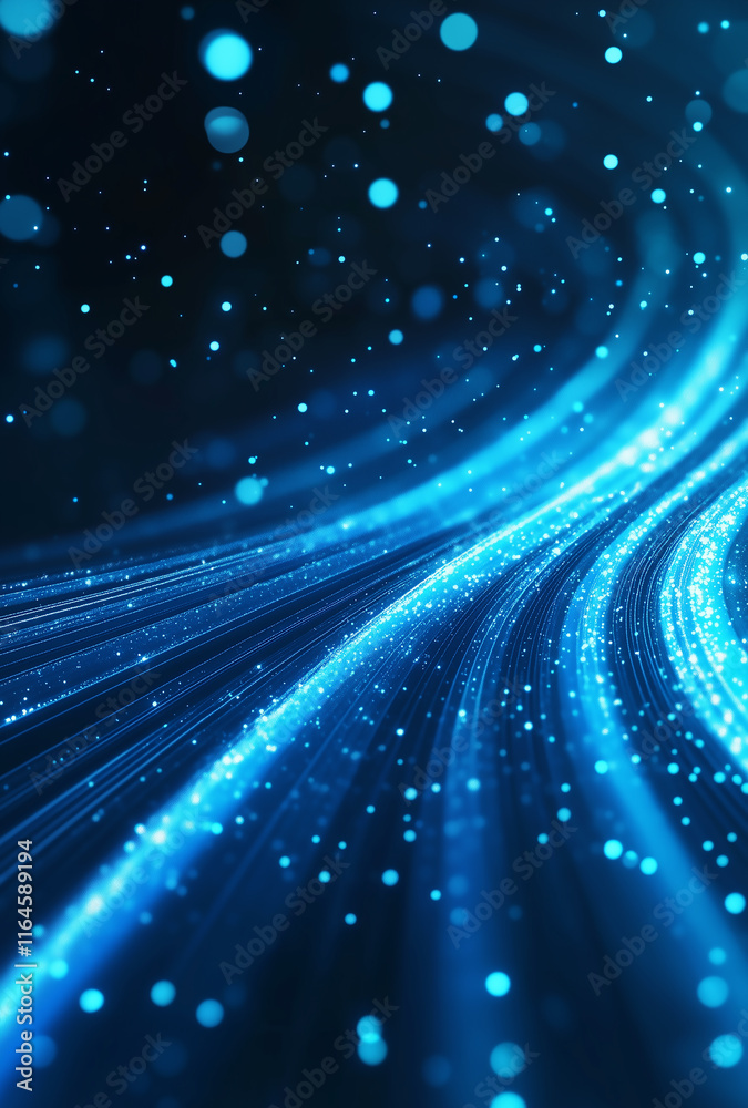 Fototapeta premium Futuristic Blue Fiber Optic Light Trails with Sparkling Bokeh Effect