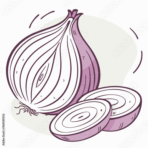 red onion slices on white