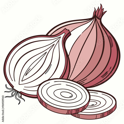 red onion slices on white