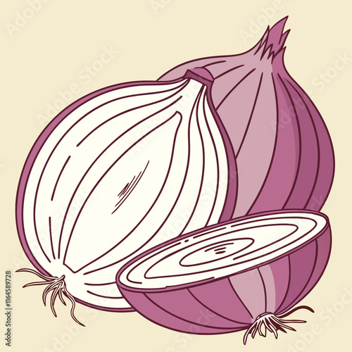 red onion slices on white