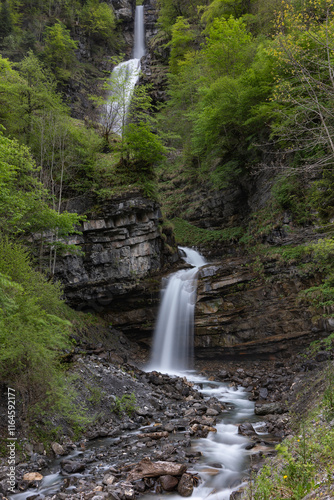 The cascade waterfall of Diesbach in Betschwanden, Canton Glarus, Switezrland photo