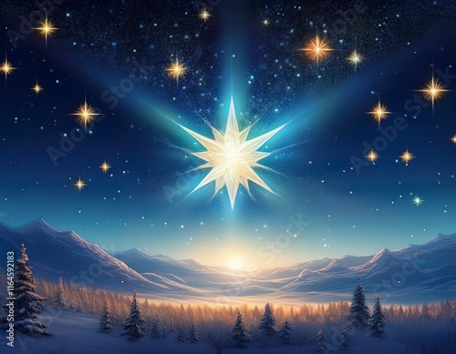 bright star shining in night sky christmas eve