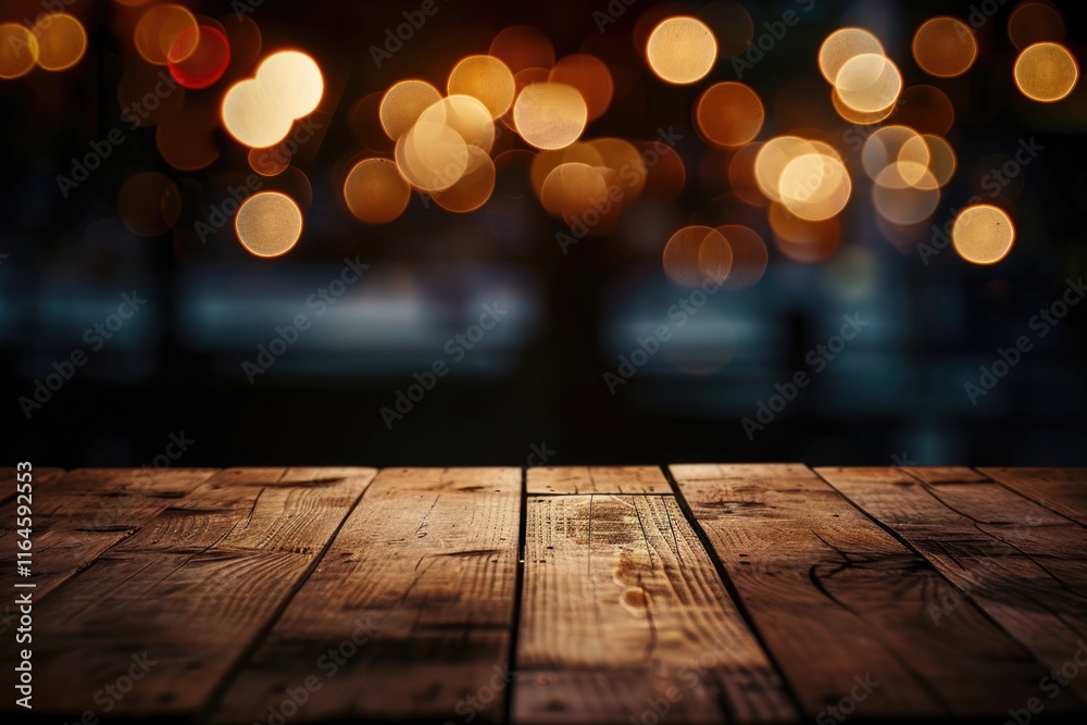 Wooden Table with Bokeh Lights: Abstract Background for Product Display