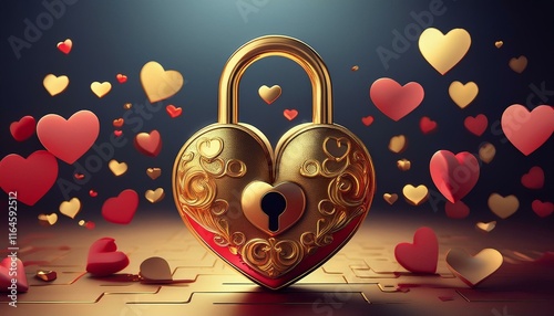 a golden padlock adorned with heart shapes symbolizing love and security