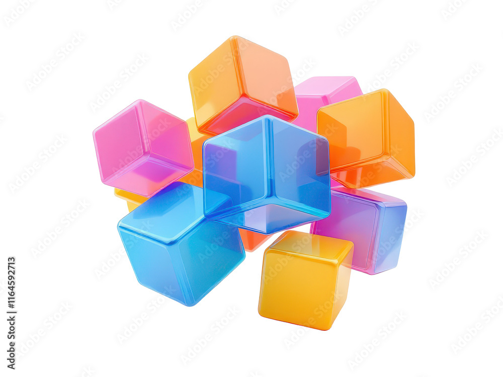 Colorful translucent blocks create a playful arrangement on a white background, inviting creativity and imagination for kids to build and explore their ideas Colorful translucent blocks create a playful arrangement on a white background, inviting creativity and imagination for kids to build and explore their ideas