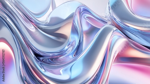 Fototapeta Naklejka Na Ścianę i Meble -  Abstract liquid chrome background  metallic wallpaper with wavy fluid shapes and glossy waves