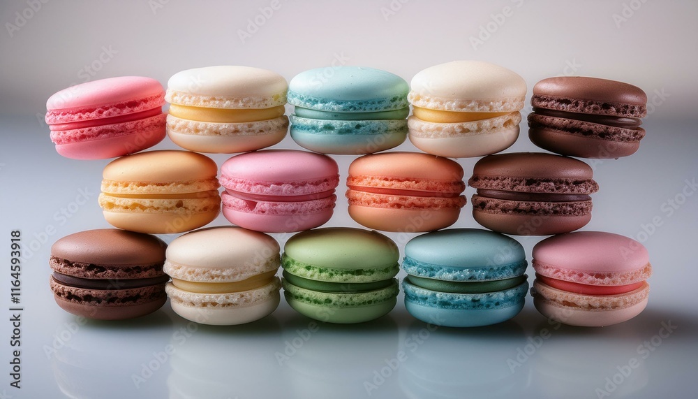 Obraz premium colorful macarons in various flavors displayed beautifully on a light background
