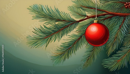 christmas tree branch with red ball
