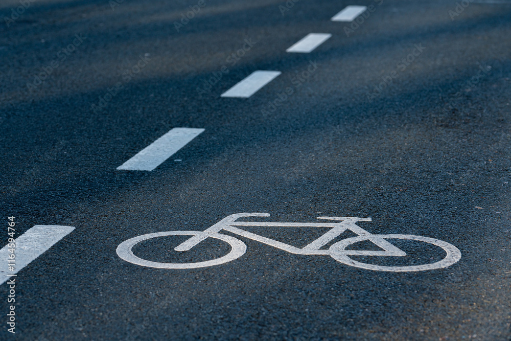 Fototapeta premium Bicycle lane marking on a quiet road in an urban area