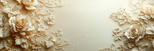 Decorative floral bas-relief creating beautiful light beige textured background