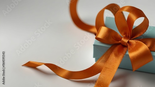 gift box with orange ribbon on minimalistic background