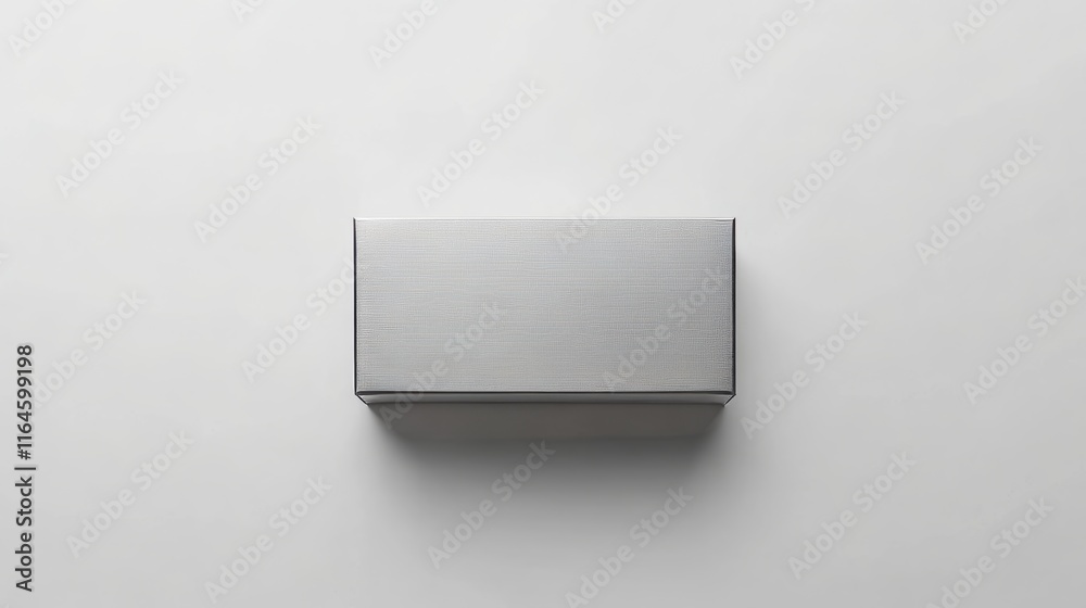 Matte metallic silver package box, flat lay on a white background. Matte metallic silver package box, flat lay on a white background.