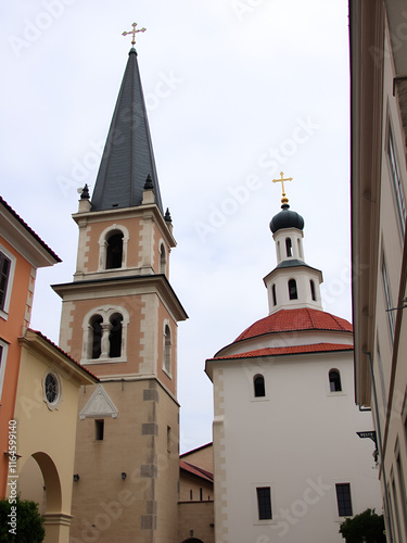 Belfries of St. Ivan and Holy Trinity. Budva, Montenegro, Europe photo