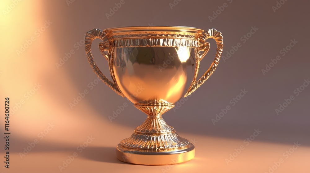 Shiny golden trophy cup, a symbol of victory, rendered in 3D. Shiny golden trophy cup, a symbol of victory, rendered in 3D.