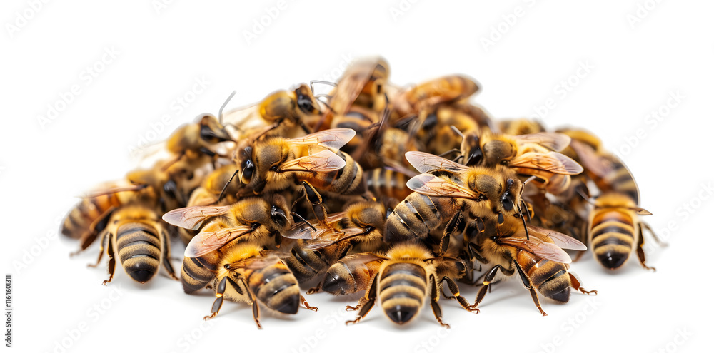A swarm of bees isolated on white background