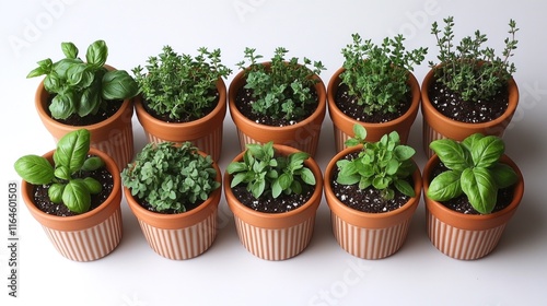 Wallpaper Mural Ten terracotta pots of basil and thyme herbs. Torontodigital.ca