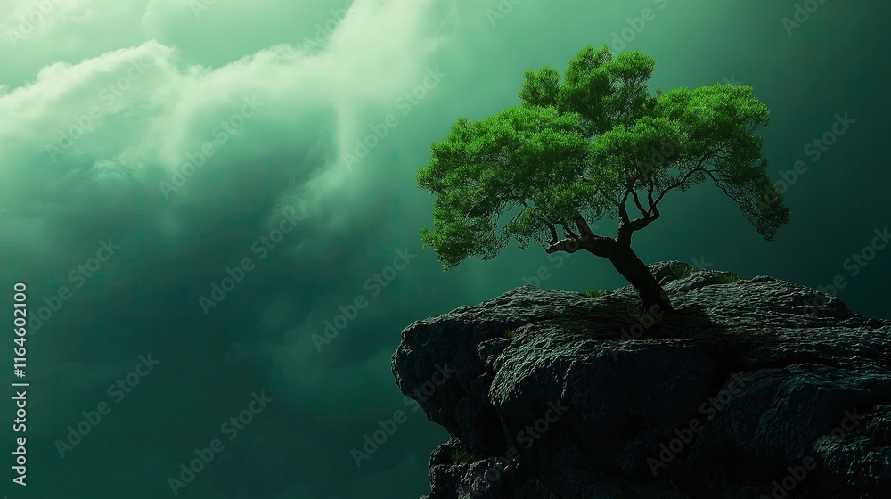 A tree is growing on a rocky hillside A tree is growing on a rocky hillside