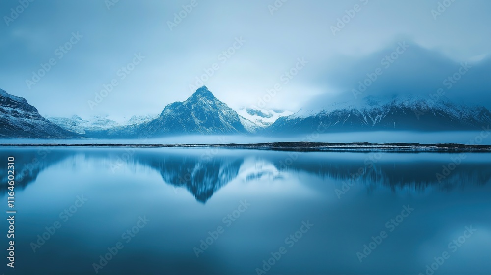 A blue lake with mountains in the background A blue lake with mountains in the background