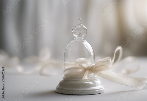 High-quality transparent image of a delicate white bell with a flowing ribbon ideal for graphic desi photo