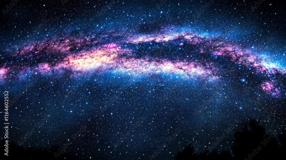 Vast cosmic panorama captures a vibrant galaxy against a starry night sky