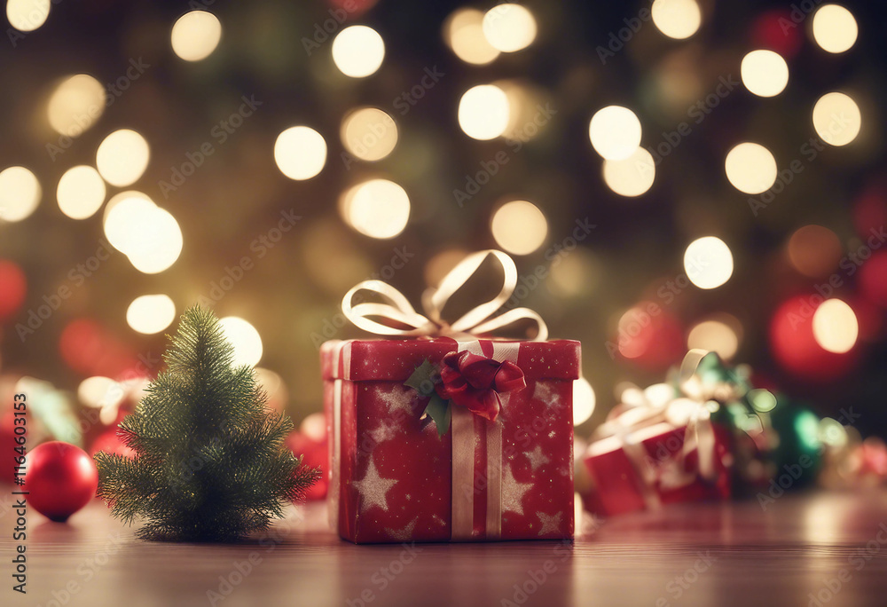 Merry Christmas Celebration Banner with 3D Xmas Tree Gift Boxes and Bauble in Bokeh Background Photo Merry Christmas Celebration Banner with 3D Xmas Tree Gift Boxes and Bauble in Bokeh Background Photo