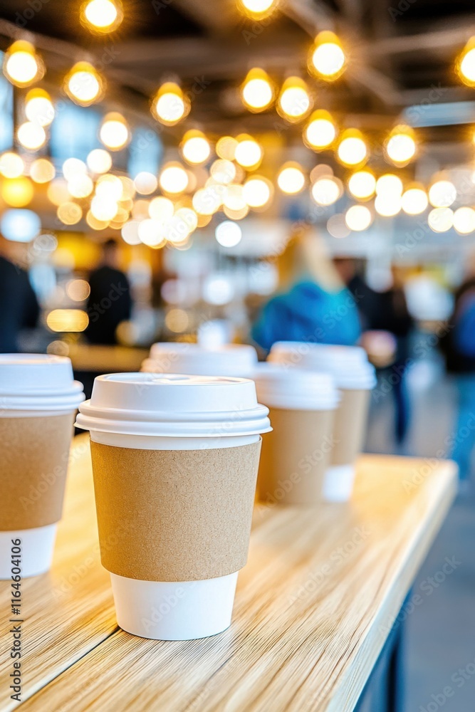 Cozy cafe atmosphere showing customers enjoying drinks in eco-friendly cups while serving takeout in reusable glass containers Cozy cafe atmosphere showing customers enjoying drinks in eco-friendly cups while serving takeout in reusable glass containers