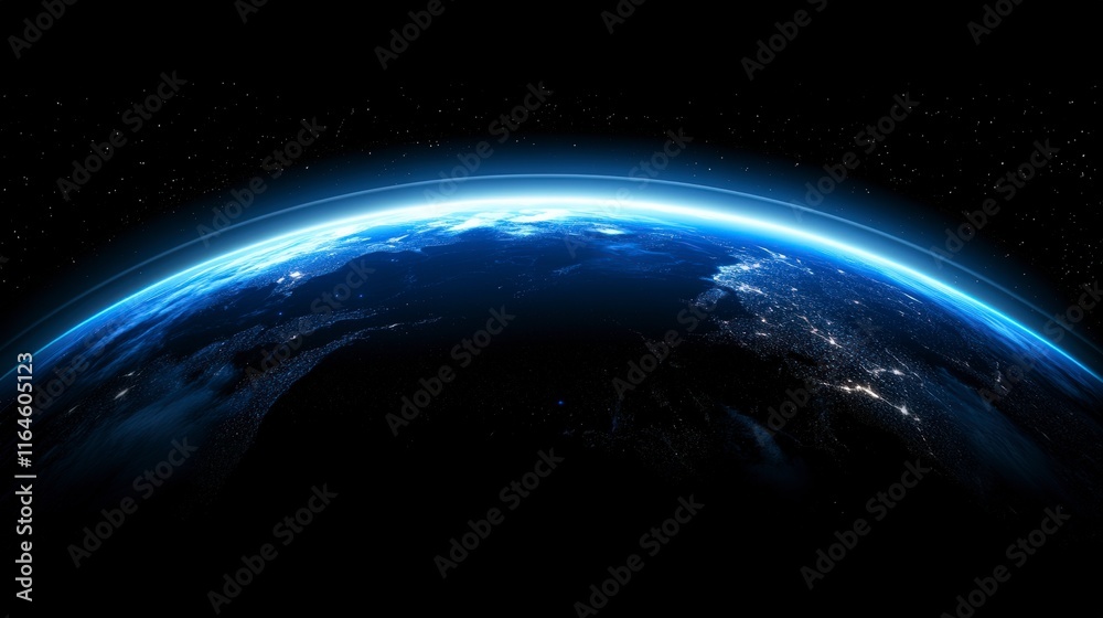 Fototapeta premium Earth from space showing continents and glowing light