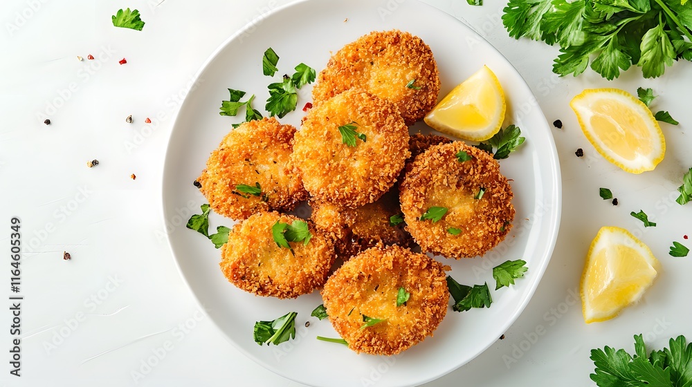 Crispy Fried Fish Cakes Served With Lemon and Parsley Crispy Fried Fish Cakes Served With Lemon and Parsley