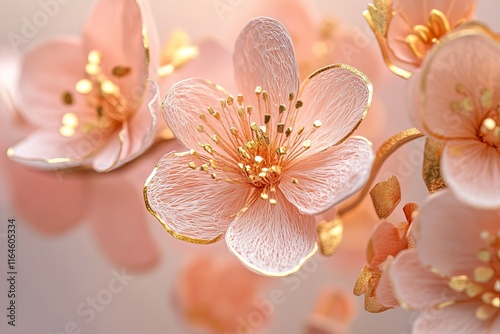 A bouquet of pink flowers with gold accents photo