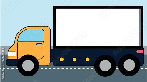 Side view Delivery Truck blank vector illustration. truck with billboard template with background. Red Truck with solid and flat color design.