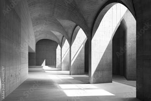 Striking Gothic Arched Hallway in Classic Black and White photo