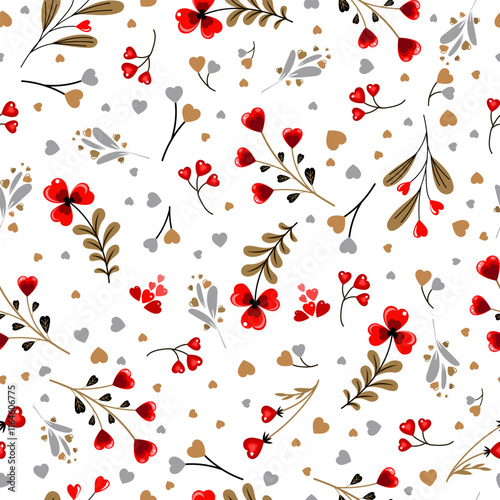 Seamless pattern of plants and hearts