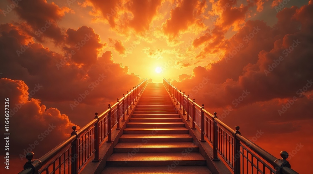 Obraz premium Surreal sunset stairs ascending dreamlike landscape visual art