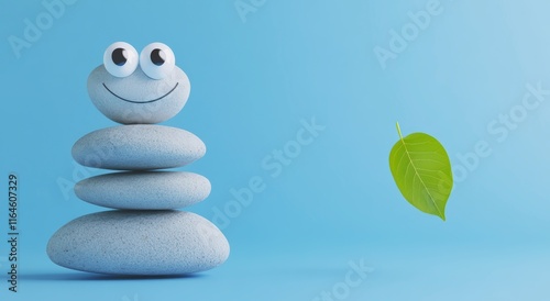 stacked zen stones with green leaf on white surface photo