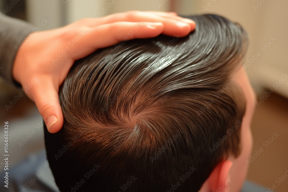 Naklejka premium Scalp massage: Head tilted back while receiving a scalp massage to relieve tension and promote hair growth