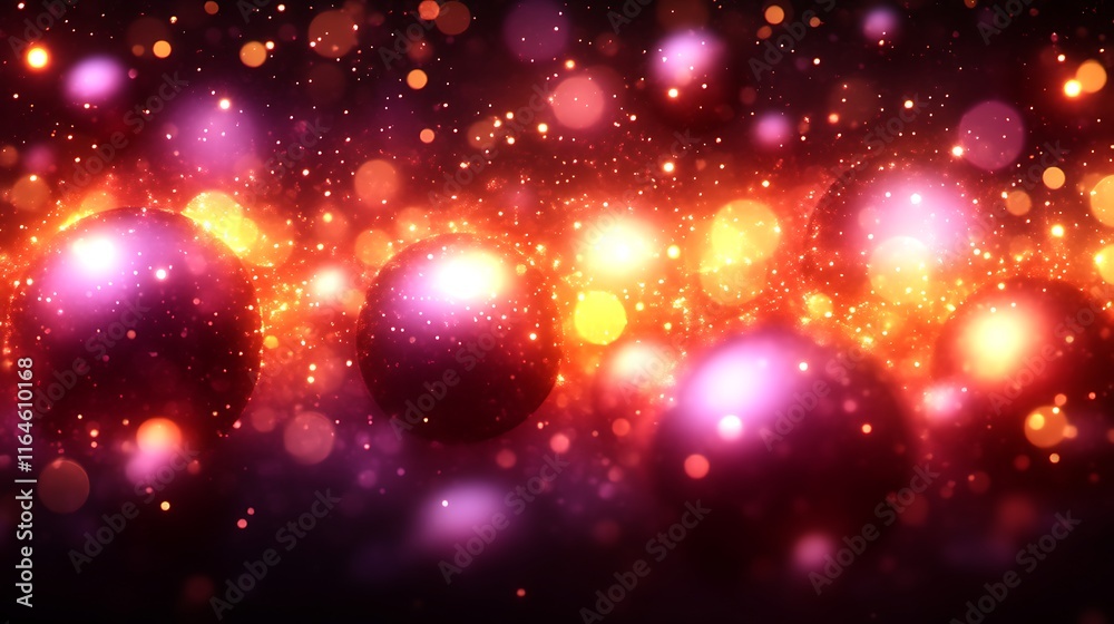 Naklejka premium Glowing Orbs Amidst Red And Pink Glitter