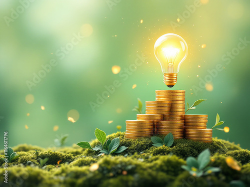 Investment Progress Illustration: Wealth and Financial Growth with Golden Coins, Professional Depiction of Wealth: Stacked Golden Coins Symbolizing Growth photo