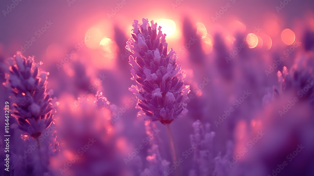 Lavender Flowers Glowing at Sunset in a Field Lavender Flowers Glowing at Sunset in a Field