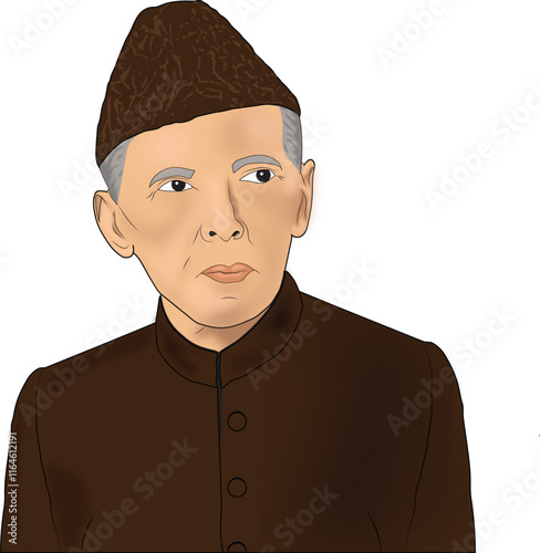 Quaid-e-Azam Pakistan Portrait Vector Illustration Isolated