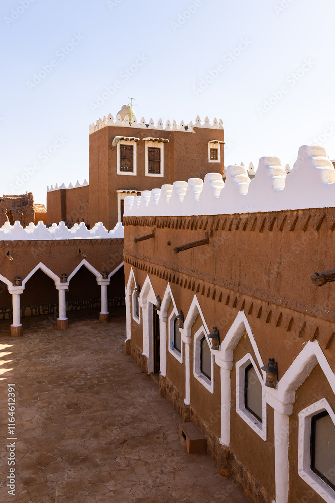 Fototapeta premium Ushaiger, Ar Riyadh in Saudi Arabia. A traditional restored village made of clay bricks. Ushaiger is one of the Heritage Villages in the Kingdom of Saudi Arabia
