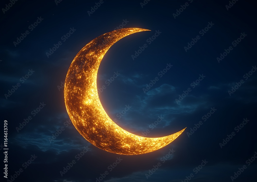 Glowing crescent moon in night sky. Glowing crescent moon in night sky.