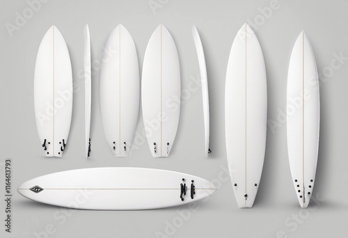 White surfboard front side and back view Vector realistic blank mockup of blank long board for summe photo