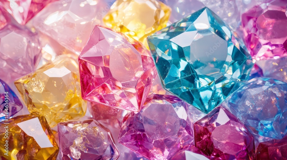 A bunch of colorful gems are displayed in a pattern. The gems are of different colors and sizes A bunch of colorful gems are displayed in a pattern. The gems are of different colors and sizes