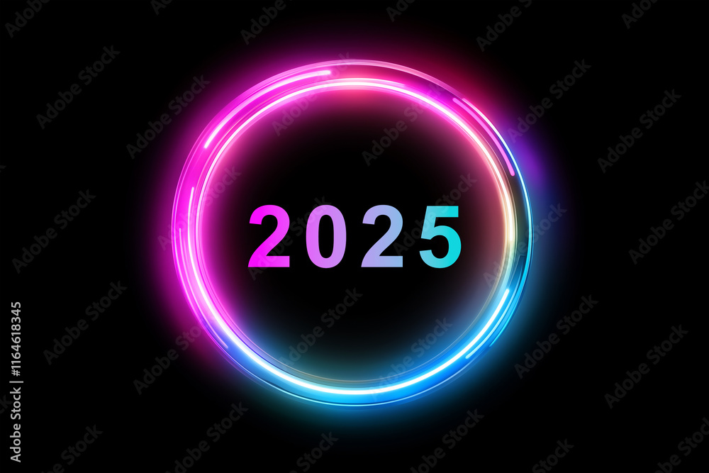 NEW YEAR 2025 NUMBER on Rainbow Neon Circle LIGHT on a dark background, illuminated by vibrant neon lights, with a magical and ethereal feel
NEW YEAR 2025 NUMBER on Rainbow Neon Circle LIGHT on a dark background, illuminated by vibrant neon lights, with a magical and ethereal feel