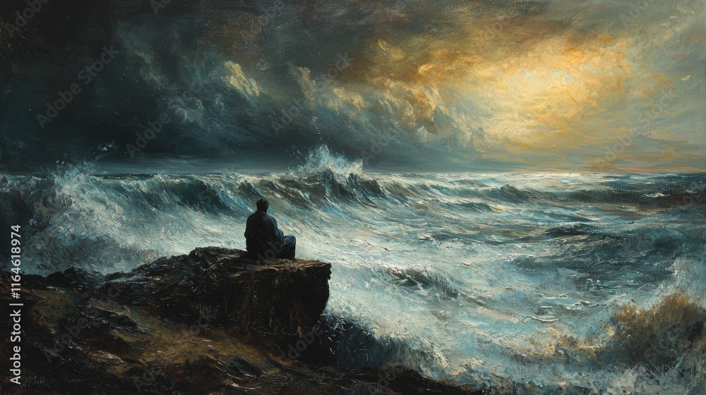 Stormy Sea and Solitude: Inner Turmoil and Emotional Struggle at the Ocean's Edge Stormy Sea and Solitude: Inner Turmoil and Emotional Struggle at the Ocean's Edge
