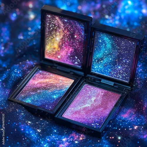 A set of three makeup palettes with a galaxy theme photo